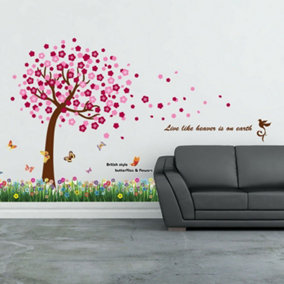 Walplus Combo Kids But Gras Wall Sticker + Huge Pink Tree PVC
