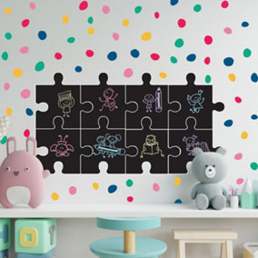 Walplus Combo Kids - Chalkboard Puzzle With Colourful Dalmatian Dots Wall Sticker PVC