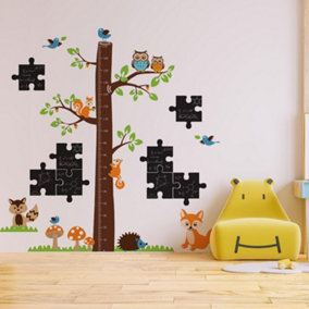 Walplus Combo Kids - Chalkboard Puzzle With Fox Height Chart Wall Sticker PVC