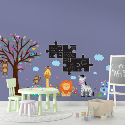 Walplus Combo Kids - Chalkboard Puzzle With Happy London Zoo Wall ...