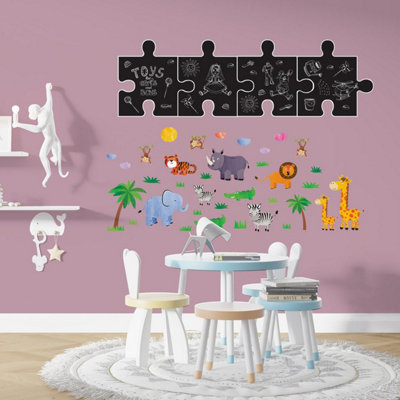 Walplus Combo Kids - Chalkboard Puzzle With Jungle Animals Wall Sticker PVC