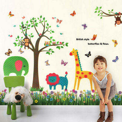 Walplus Combo Kids Colourful Butterflies Grass Wall Sticker Animals