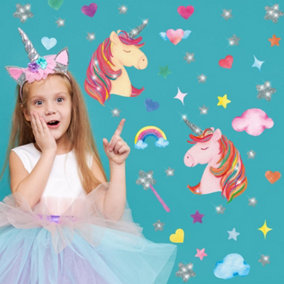 Walplus Combo Kids - Cute Unicorns With Glitter Stars Wall Sticker Aluminium film