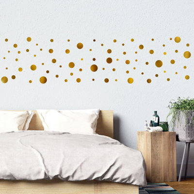 Walplus Combo Kids Gold Metallic Polka Dots Wall Sticker - 4 packs PVC