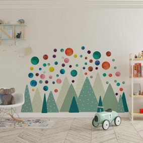 Walplus Combo Kids - Green Mountains With Colourful Dots PVC