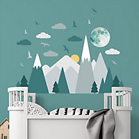 Walplus Combo Kids - Grey Mountains Under The Glowing Moon Wall Sticker PVC