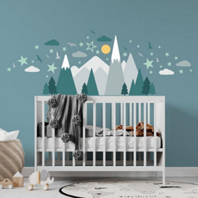 Walplus Combo Kids Grey Mountains With Glowing Stars - PVC