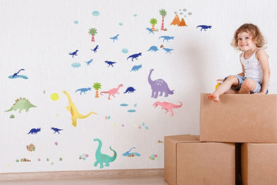 Walplus Combo Kids Happy Dinosaurs Wall Sticker - Blue Dinosaurs PVC