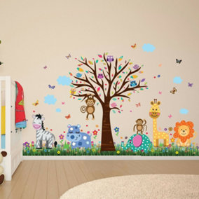 Walplus Combo Kids Happy London Zoo Wall Sticker - Colourful Butterflies Grass PVC