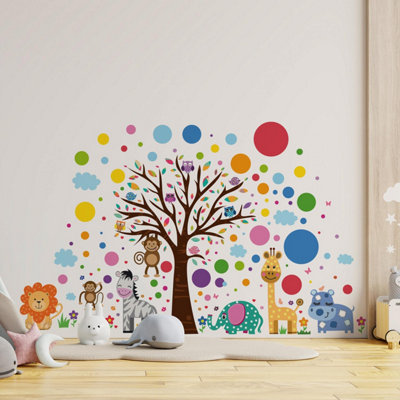 Walplus Combo Kids - Happy London Zoo with Colourful Circles Wall ...