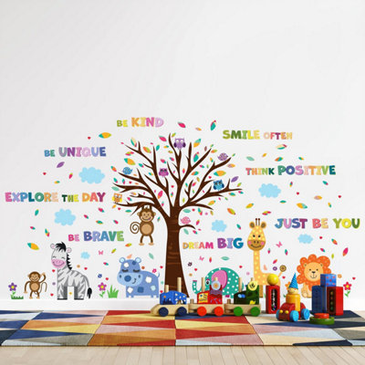 Walplus Combo Kids - Happy London Zoo with Colourful Quotes Wall Sticker PVC