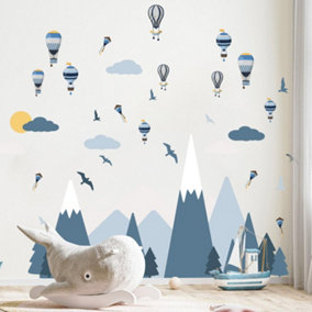 Walplus Combo Kids - Hot Air Balloons Over Blue Mountains Wall Sticker PVC