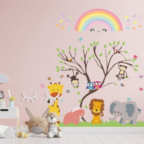 Walplus Combo Kids - Safari Animals Over The Rainbow Wall Sticker PVC