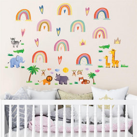 Walplus Combo Kids Safari Animals With Cute Rainbows Wall Sticker PVC