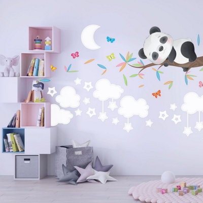 Walplus Combo Kids - Sleepy Panda With White Baby Sky Wall Sticker PVC