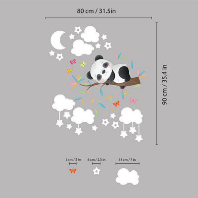 Walplus Combo Kids - Sleepy Panda With White Baby Sky Wall Sticker PVC