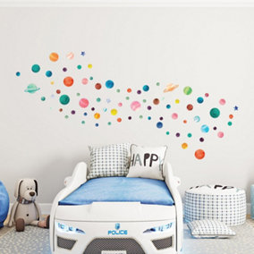 Walplus Combo Kids Wall Sticker - Colourful Dots And Planets PVC