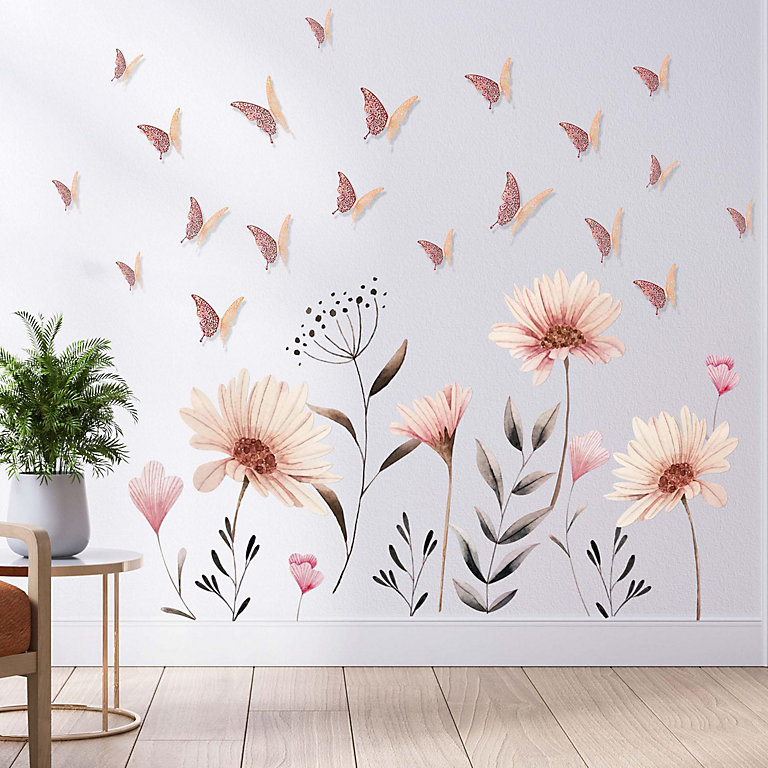 Walplus Combo Kids Wall Sticker Delicate Flowers With Rose Gold Floral ...