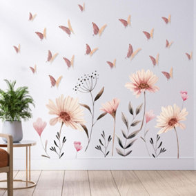 Walplus Combo Kids Wall Sticker Delicate Flowers With Rose Gold Floral 3D Butterflies PVC