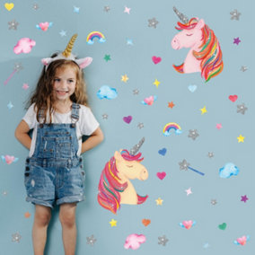 Walplus Combo Kids - Watercolour Unicorns With Glitter Stars Wall Sticker - 120pcs Aluminium film