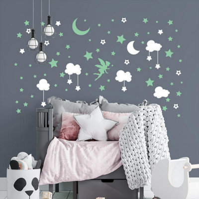 Walplus Combo Kids - White Sky With Glowing Stars Wall Sticker PVC ...