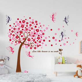 Walplus Combo KidsHuge Pink Tree Wall Sticker + Fairies PVC