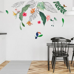 Walplus Contemporary Tropical Leaves and Flowers Wall Stickers Mural Decal