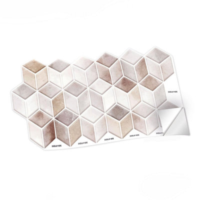 Walplus Cream Stone Hexacube Wall Tile - 12pcs Tile Stickers PVC