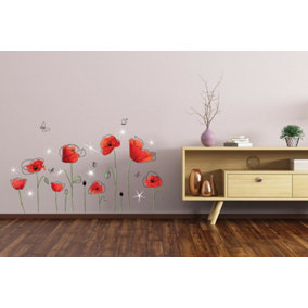 Walplus Crystal Poppy Flowers Wall Sticker Decals Art Home Bedroom Decoration