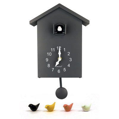Walplus Cuckoo Clock with Four Working Bird and Pendulum - Elegant Bird Clock for Wall Decor, Classic Cookoo Clock - 25cm x 20cm