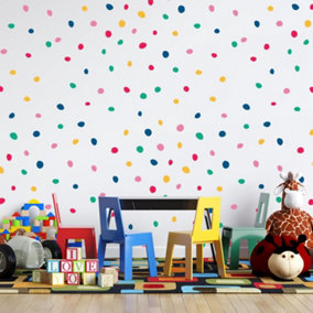 Walplus Dalmatian Polka Dots Colourful Kids Sticker PVC Multicoloured, Red, Blue