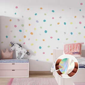 Walplus Dalmatian Polka Dots Pastel & Holographic Kids Sticker Aluminium Film Multicoloured, Pink