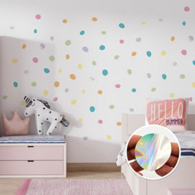 Walplus Dalmatian Polka Dots Pastel & Holographic X 2 Kids Sticker Aluminium Film Multicoloured, Pink