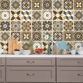 Walplus Dark Bronze Glossy Peel and Stick Wall Tiles Sticker - 24Pcs Adhesive Stick on Tiles for Kitchen Bathroom 15x15cm