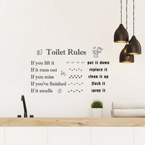 Walplus Decal Wall Art Toilet Rules English Quote Wall Sticker