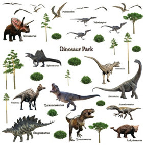 Walplus Dinosaur Park, Children Wall Stickers, Diy Art, Nursery Decorations Kids Sticker PVC Brown,Green,Grey
