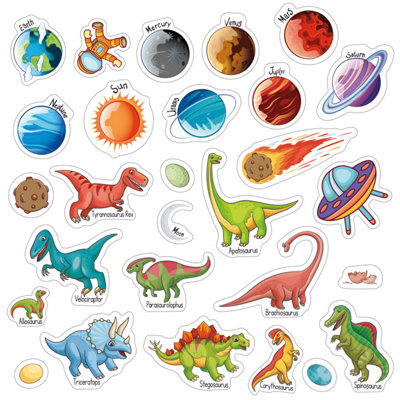 Walplus Dinosaurs And Solar System Window Clings - 28 Pieces, Dinosaur ...