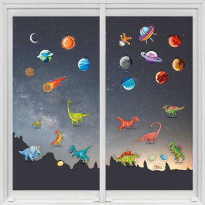 Walplus Dinosaurs And Solar System Window Clings - 28 Pieces, Dinosaur ...