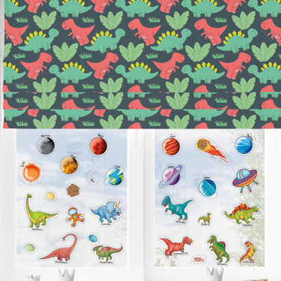 Walplus Dinosaurs And Solar System Window Clings - 28 Pieces, Dinosaur ...