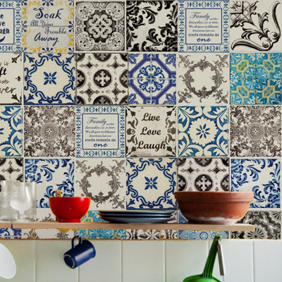 Walplus Earth Vintage Azulejo Combo Mix Tile Stickers