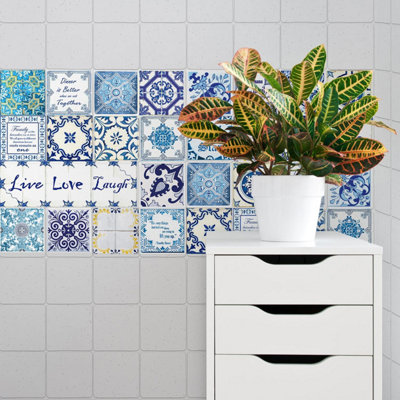 Walplus English Quote Vintage BlueTile Stickers PVC Price Comparisons | Compare The Build