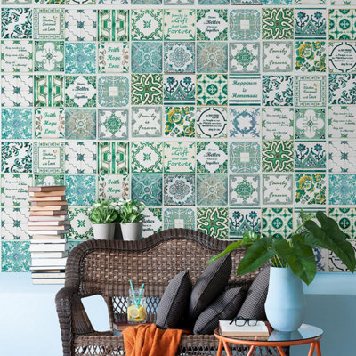 Walplus English Quote Vintage Green Tile Stickers PVC DIY at B&Q