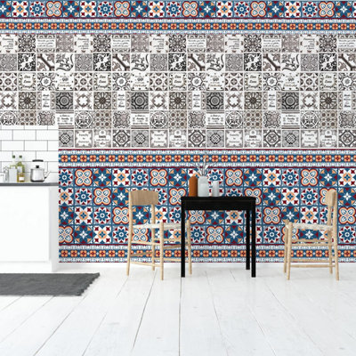 Walplus English Retro Combo Mix Tile Stickers