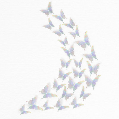Walplus Floral 3D Butterflies Wall Sticker Art Decoration Decals DIY Holographic Silver PVC