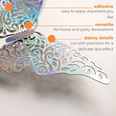 Walplus Floral 3D Butterflies Wall Sticker Art Decoration Decals DIY Holographic Silver PVC - 5