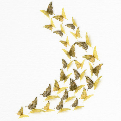 Walplus Floral 3D Butterflies Wall Sticker Art Decoration Decals DIY Home Gold PVC
