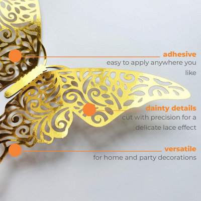 Walplus Floral 3D Butterflies Wall Sticker Art Decoration Decals DIY Home Gold PVC - 5