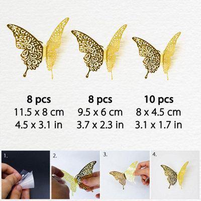 Walplus Floral 3D Butterflies Wall Sticker Art Decoration Decals DIY Home Gold PVC - 6