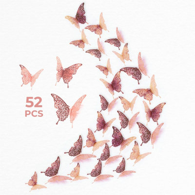 Walplus Floral 3D Butterflies Wall Sticker Art Decoration Decals DIY Home Rose Gold PVC