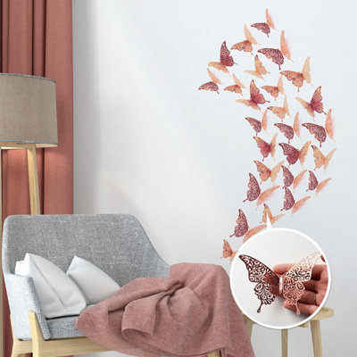Walplus Floral 3D Butterflies Wall Sticker Art Decoration Decals DIY Home Rose Gold PVC